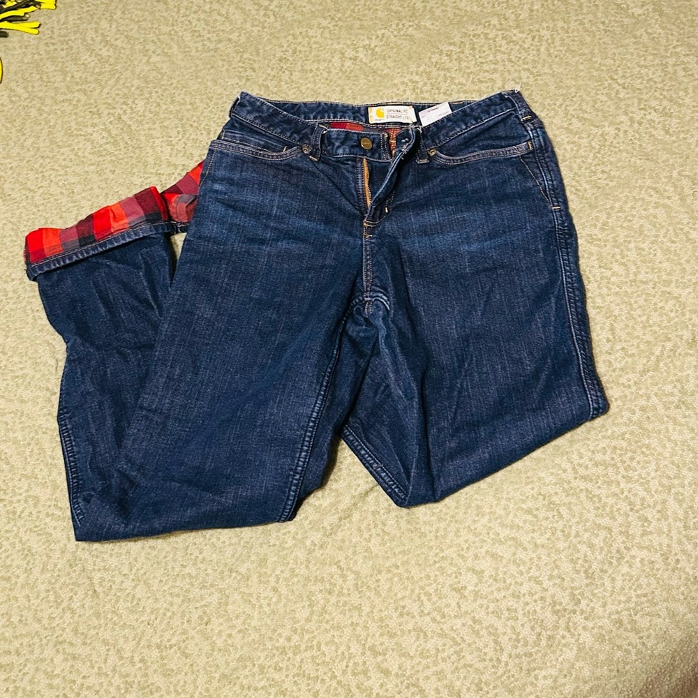 Carhartt Dark Blue Jeans with Red Plaid Lining